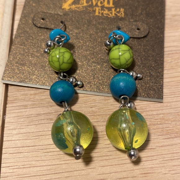 NWT Boho Blue & Green Dangle Earrings - Picture 2 of 3